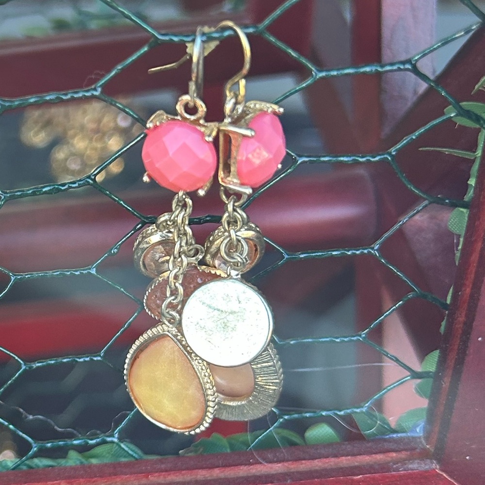Maurices Gold and Pink Dangle Earrings